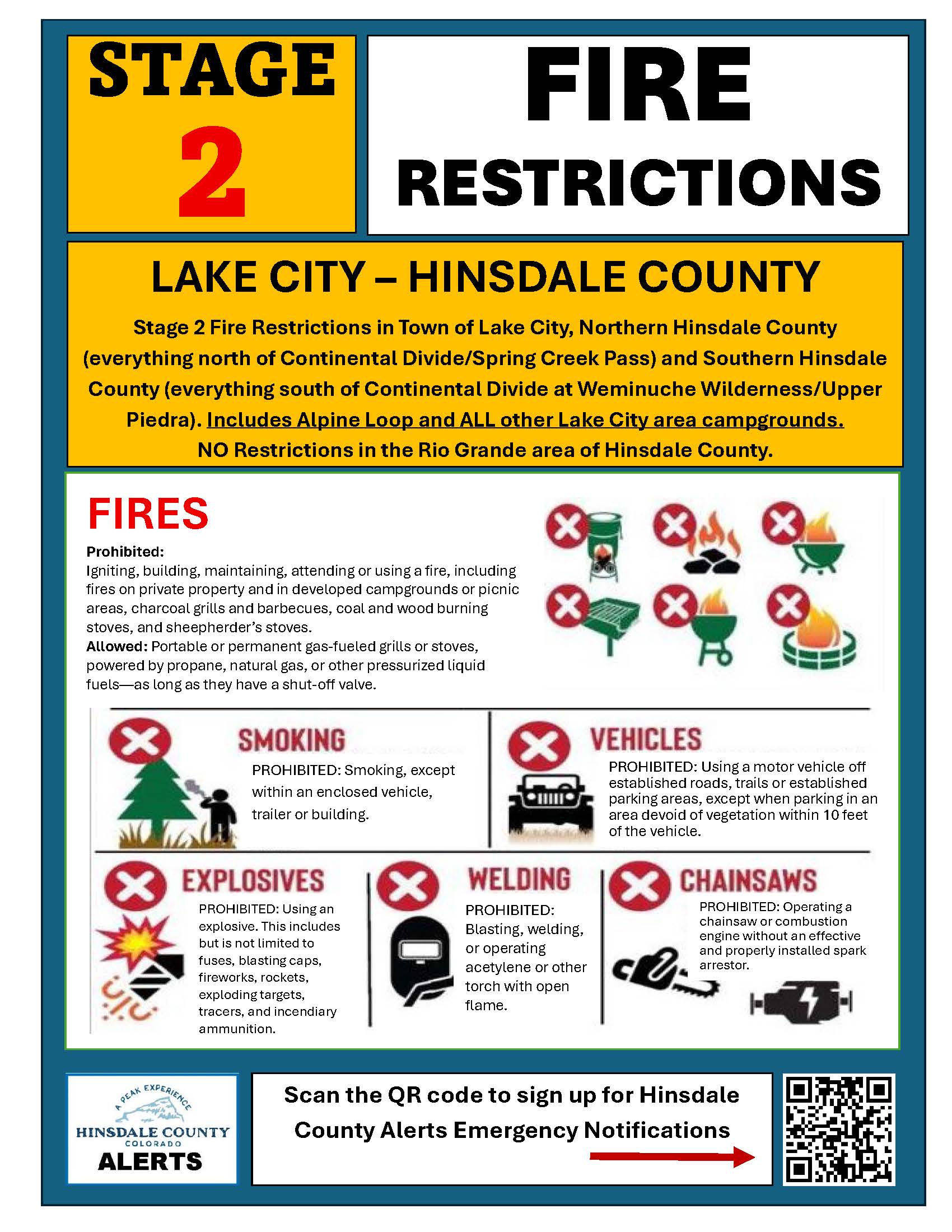 flyer explaining Stage 2 Fire Restrictions with fire icons